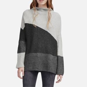 French Connection Patchwork Roll Neck Sweater Women S Gray Colorblock Wool Blend